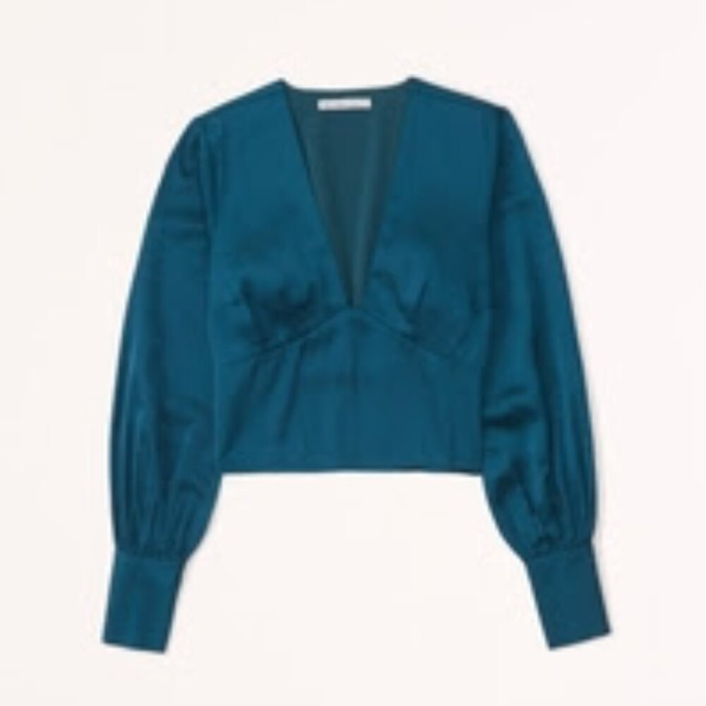 Abercrombie Long-Sleeve Plunge Satin Top